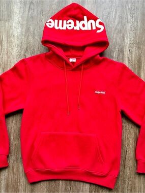 Supreme Big Logo Jacquard Hoodie Red Medium Made USA